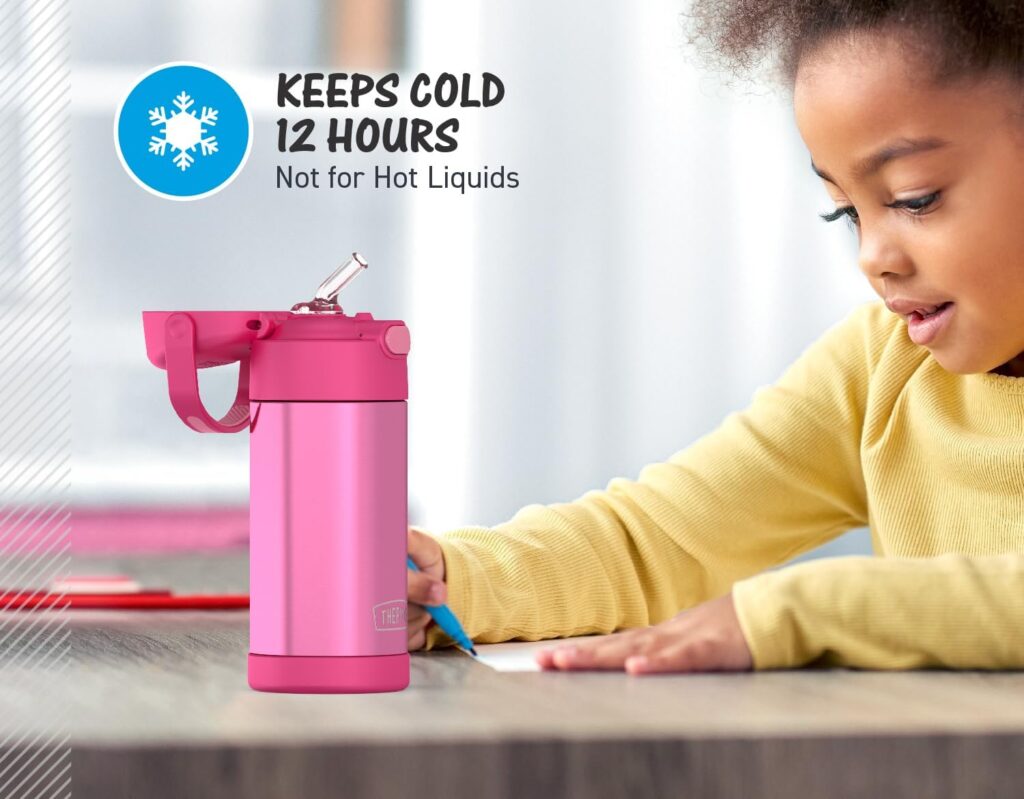 Best THERMOS Funtainer for Kids - 12oz Insulated Straw Bottle, Pink & Durable Stainless Steel